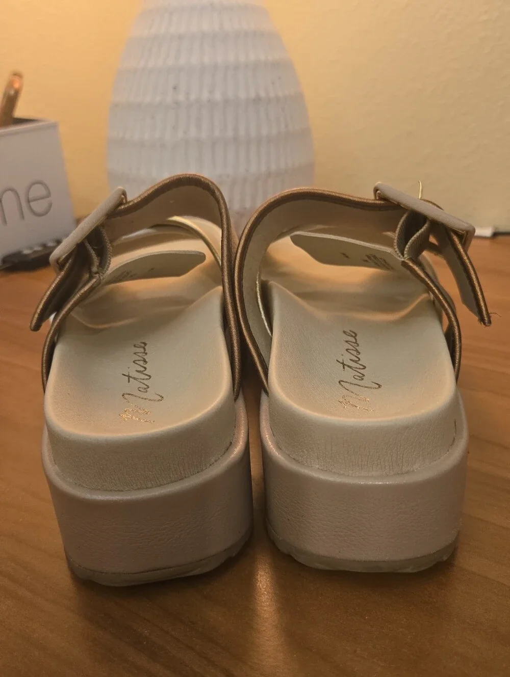 Matiesse Women's Mich Footbed Platform Sandals with Buckle Size 6 Natural Beige